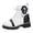 White, variant on Halloween Combat Boots for Women Punk Skeleton Chain Studded Leather Lace up Platform Chunky Lug Sole Riding Short Ankle Booties