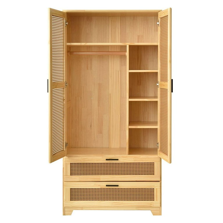 Better Home Products Stylish Pine Wood Closet with Rattan