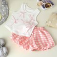 thumbnail image 2 of KPOPLK Toddler Baby Girl Clothes Summer Outfits Infant Sleeveless Ruffled Vest Top Shirts Cute Bow Short Sets 2Pcs for 9M-6Y(5-6 Years,Pink), 2 of 5
