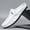 White, variant on Men White Backless Mule Loafers Metal Leaf Ornament Hand Whipstitched Moccasin Light Blue Breathable Insole Serrated Anti-Slip Rubber Sole Casual Driving Slippers