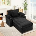 thumbnail image 2 of Muumblus Living Room Chair with Ottoman, USB & Storage Arms, Cozy Indoor Lounge Armchair, Black Chenille, 2 of 8