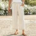 thumbnail image 2 of hlysgo Womens Casual Palazzo Pants Ruffle Wide Leg Cropped Flowy Comfort Loose Summer Beach Trousers with Pockets Beige,M, 2 of 5