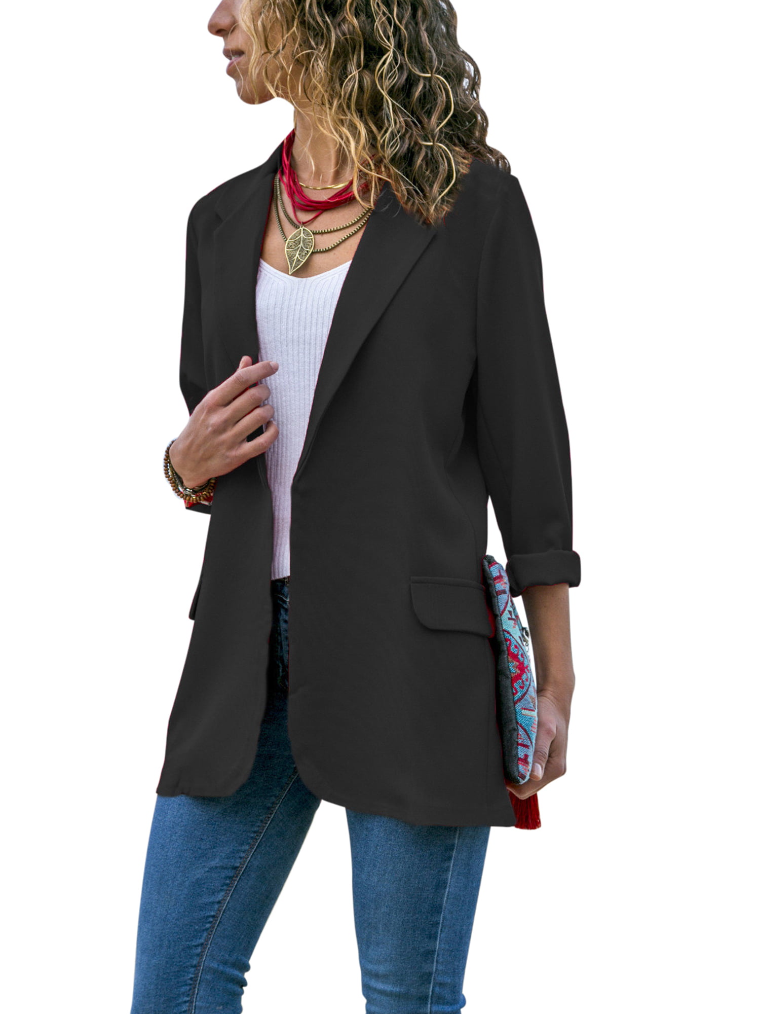 Women Blazer Suit Classic Coat Long Sleeve Work Ol Office Basic Jacket Casual L 