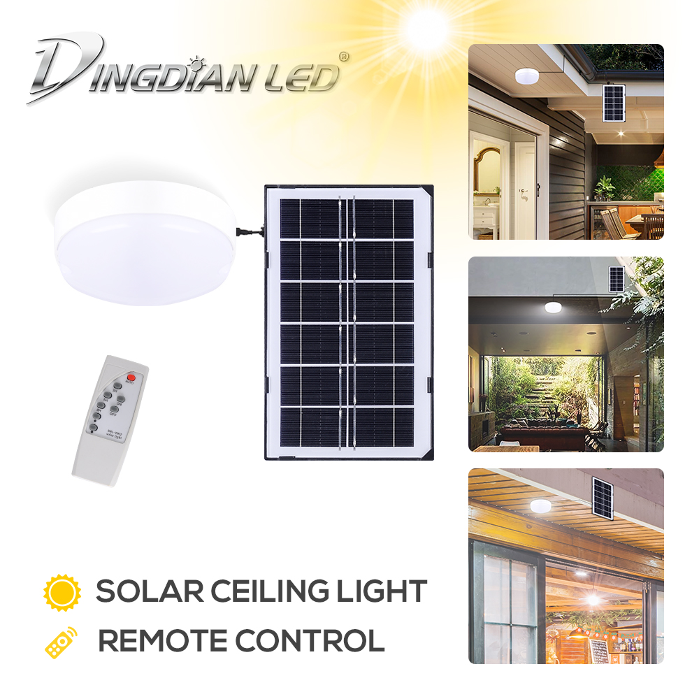 LED Solar Ceiling Light 18W Solar Light Indoor with Remote Control Rechargeable LED Light White Solar Barn Light -