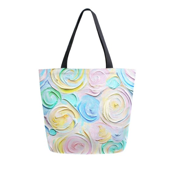 Durable Canvas Tote Bag with Zip Pocket Bags for Woman Shoulder Versatile Carryall for Everyday Use Pastel Colors Whimsical Swirls