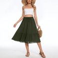 thumbnail image 2 of Women's Boho Flowy Midi Elastic High Waist Retro Pleated A-Line Flared Below Knee Skirts with Pocket, 2 of 6