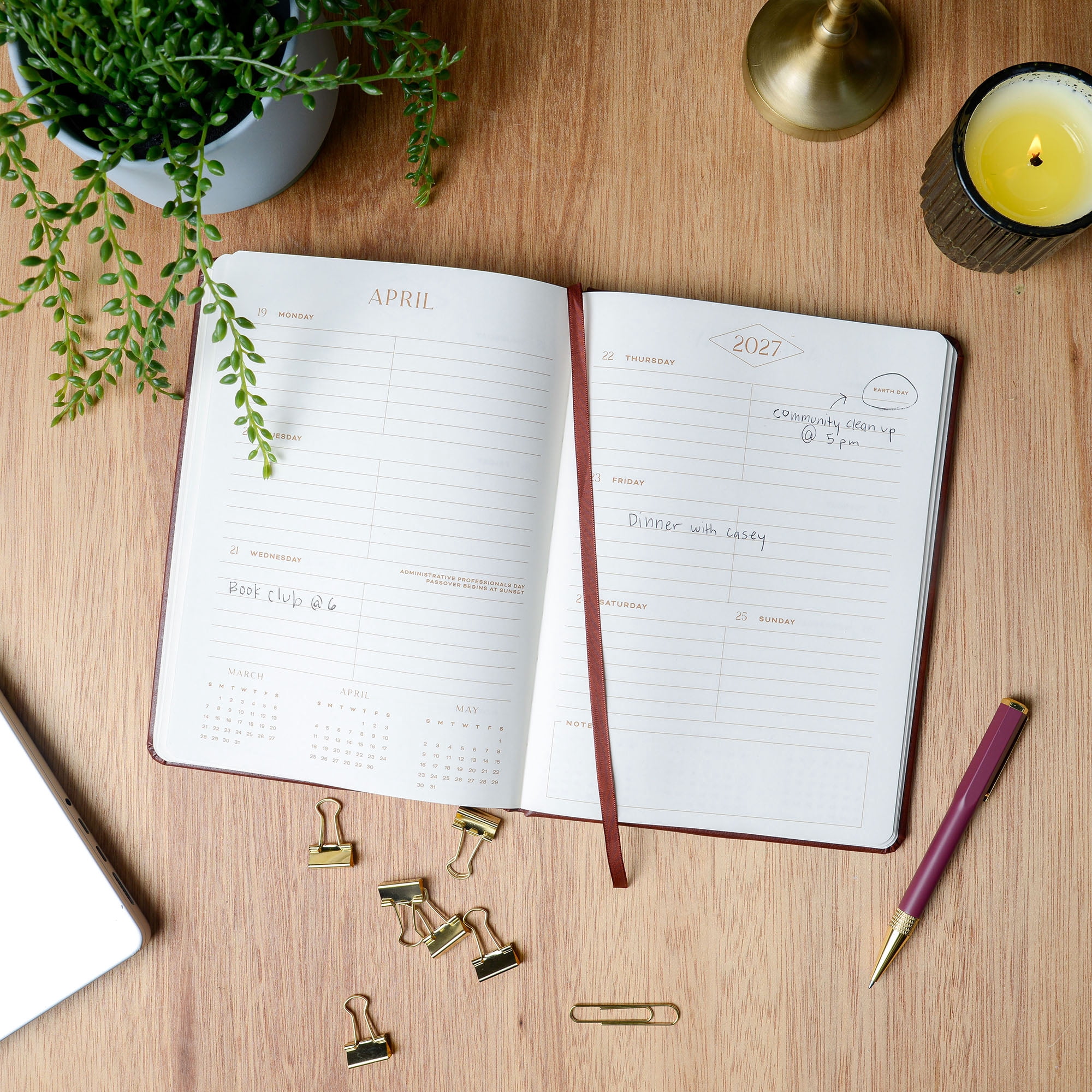 Think Ink 15-Month Weekly Leatherette Planner, 6.5 x 9, Brown, April 2026 - June 2027