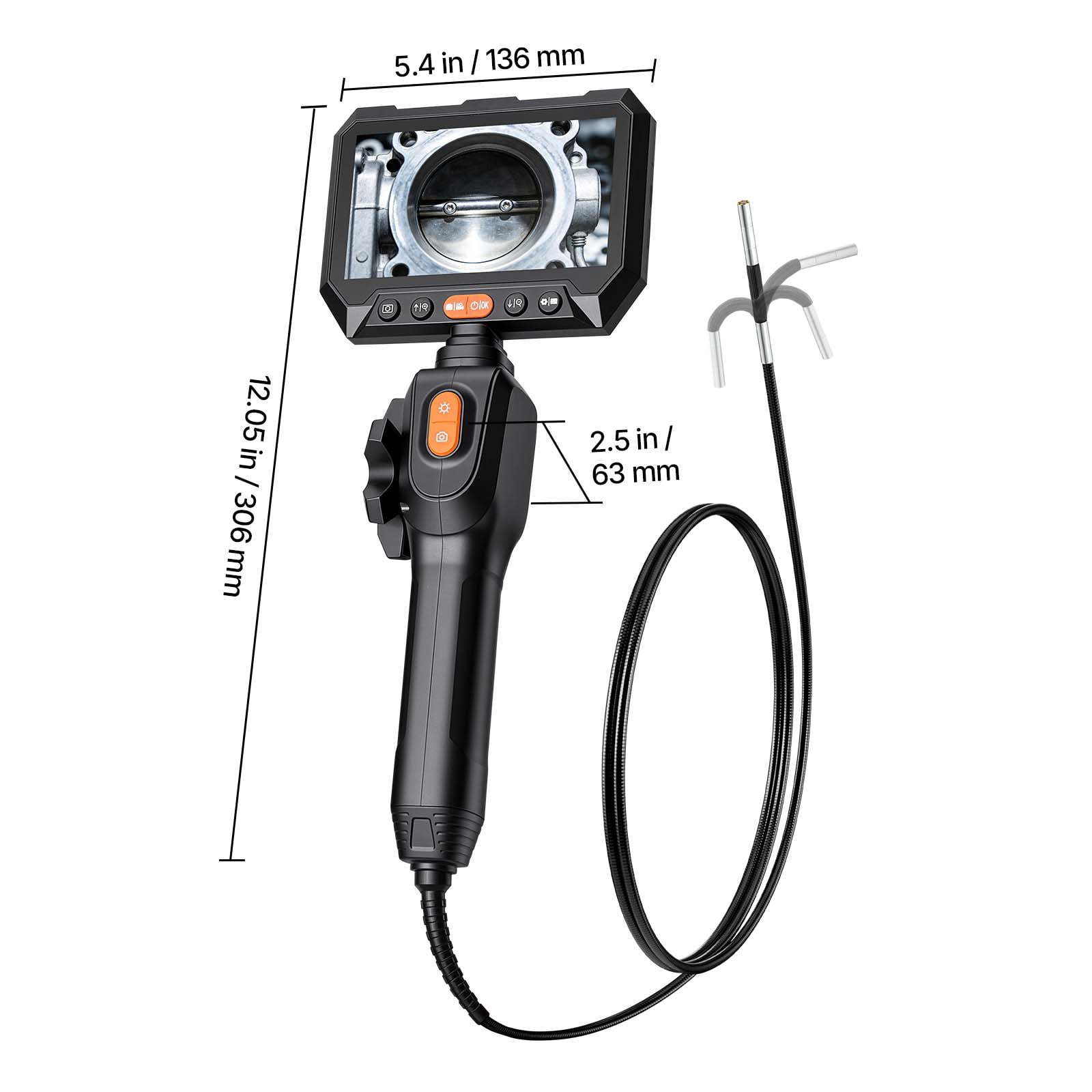 VEVOR 2-Way Articulating Endoscope with Light, 1080P HD Industrial Borescope Inspection Camera with 0.15-inch Ultra Slim Articulated Probe, Flexible Snake Scope Cam