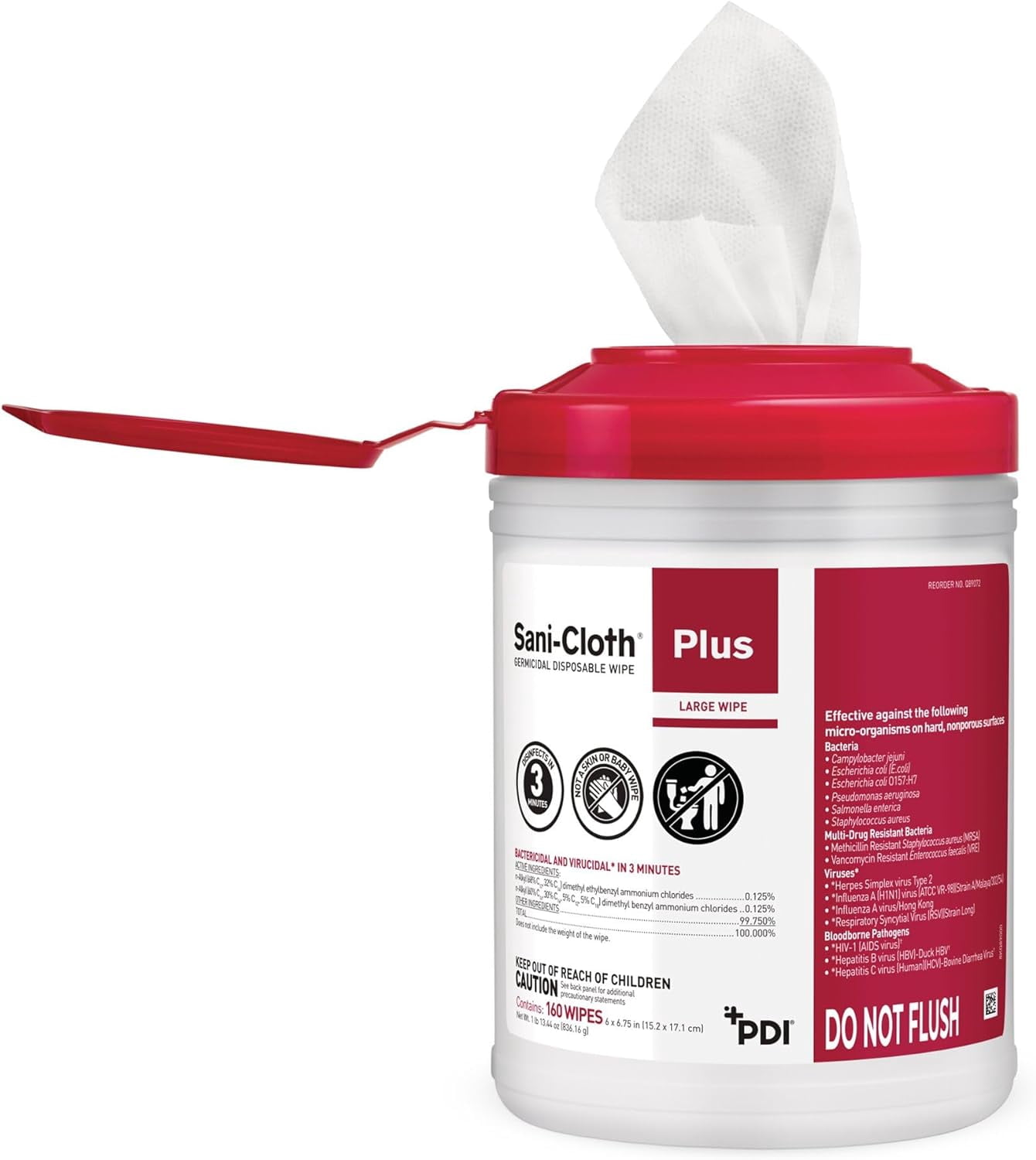 PDI Sani-Cloth Plus Germicidal Disposable Wipes, 160 Wipes per Canister, Case of 12