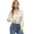 thumbnail image 4 of NeedBo Women's Blouse Satin Silk Button Down Shirts Casual Loose Long Sleeve Office Work Tunic Tops, Champagne, 4 of 8