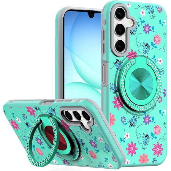 For Samsung A17 5G Metal Diamond CD Pattern Design Matte Finished Hybrid with Rotational Ring [Car Mount Friendly] Case - 6