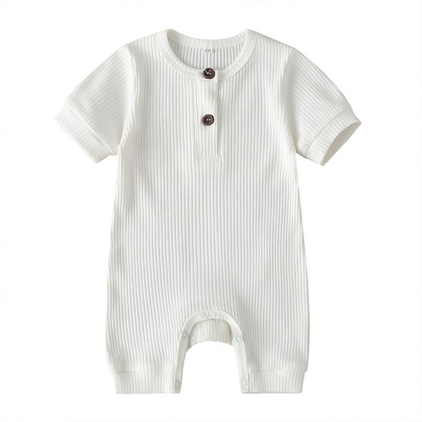 Newborn Baby Boys Girls Knit Jumpsuit Short Sleeve Button Down Romper ...