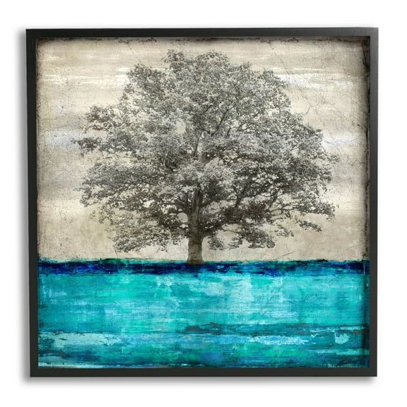 Stupell Industries Modern Turquoise Tree Collage Graphic Art Black Framed Art Print Wall Art, Design by Eric Turner