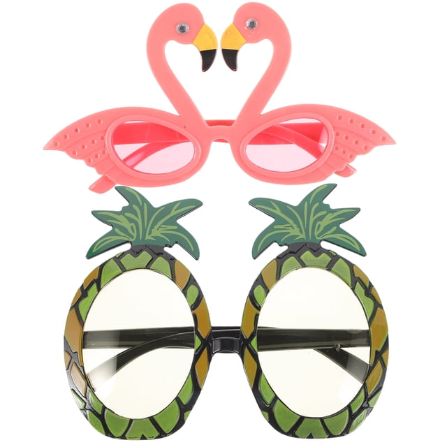 KAKOWELY 2 gafas de sol hawaianas de playa con diseño de piña y flamenco, divertidas y decorativas, para fiestas hawaianas, con forma de fruta, suministros para fiestas de baile.