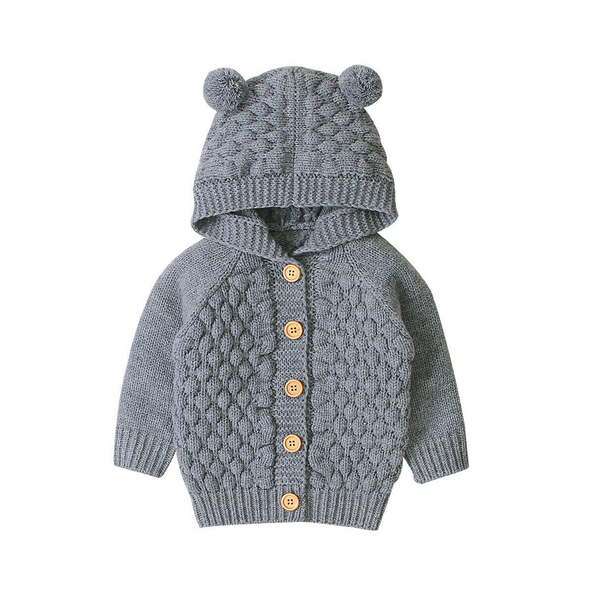 Newborn Baby Girl Boy Sweater Hoodie Coat Long Sleeve Solid Color Button Knitted Fall Winter Cardigan Outerwear 