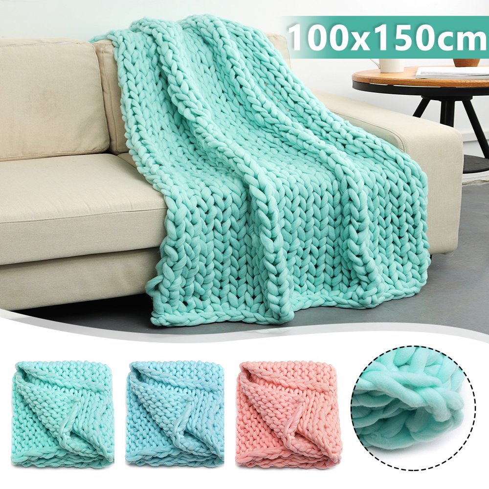 39x59 inch Warm Hand Chunky Knit Blanket Thick Yarn Bulky Bed Spread Throw Soft & Multi Colors