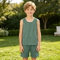 thumbnail image 2 of Toddler Baby Boy Clothes Short Sleeve Color Block Sweatshirt Top Drawstring Pants Set 2pcs Summer Outfits 6-12 Months 12-24 Months 2t 3t 4t 5t 6t 7t Children(Green,18-24 Months), 2 of 6