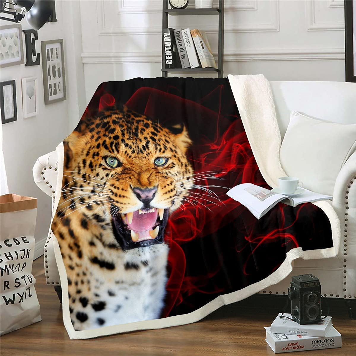Leopard Fleece Blanket 3D Wildlife Themed Throw Blanket Romantic Red ...