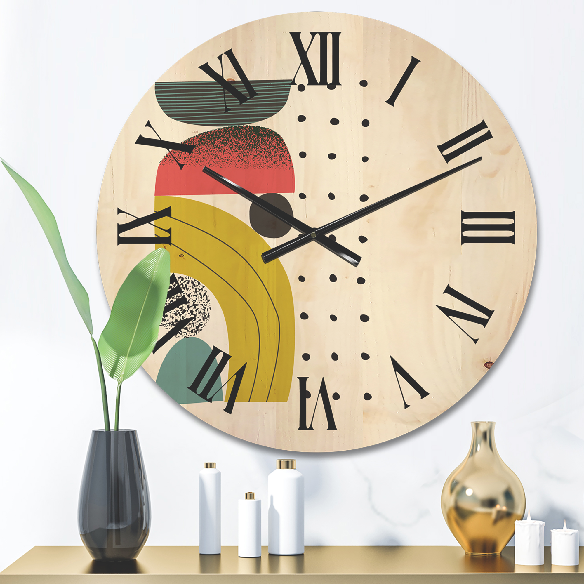 Designart 'Abstract Colorful Geometric Art Collage I' Modern Wood Wall Clock