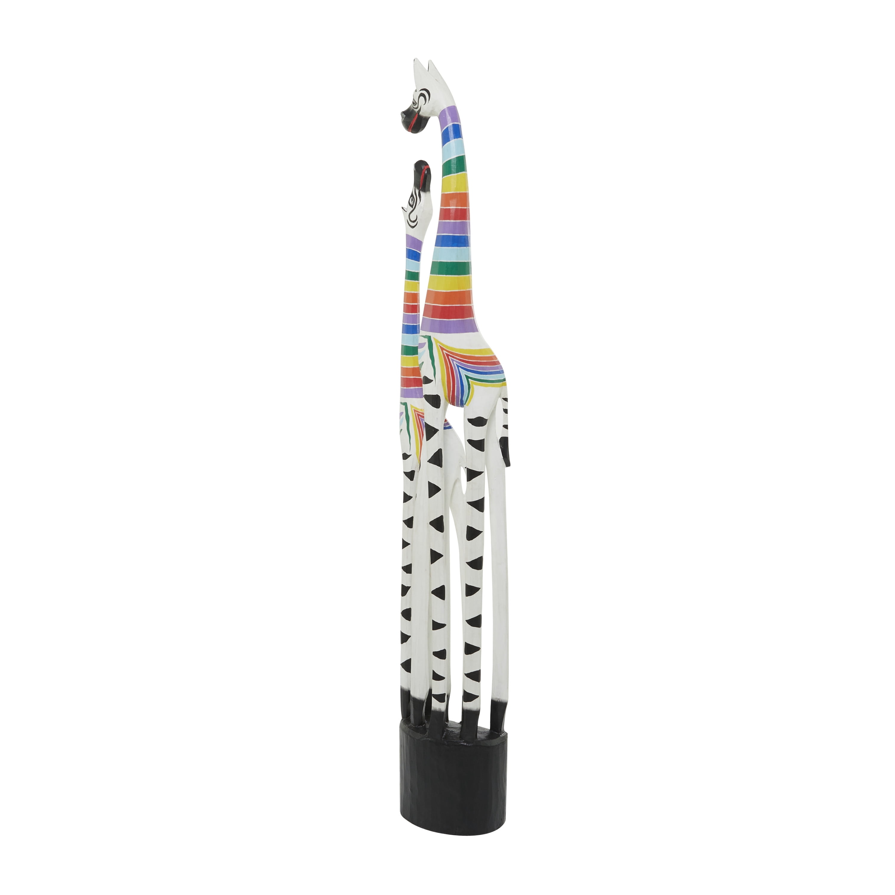 9" x 58" Multi Colored Wood Striped Giraffe Sculpture, by DecMode