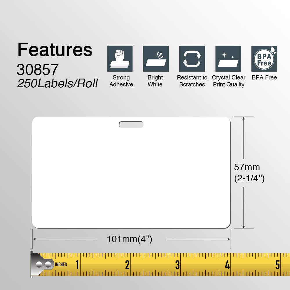 Compatible DYMO 30857 (2-1/4" x 4") Visitor Name Tag Badge Labels, Perforated, Compatible with DYMO Labelwriter 450, 4XL, Rollo & Zebra Desktop Printers [10 Rolls/2500 Labels]