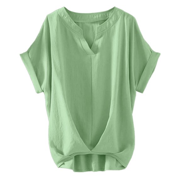 Women's Fashion Shirt Short Sleeve V Neck Summer Top Stylish Slit Design Casual Blouse Trendy Spring Long Sleeve Comfortable Soft Fabric