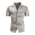 thumbnail image 3 of Mens Satin Shirts Short Sleeve Button-Down Collared Tshirts Shirt Trendy Solid Color Shiny Nightclub Party Dance Tees Tops Summer, 3 of 7