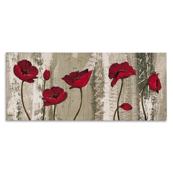 Stupell Industries Red Anemones on Tan Plants & Flowers Painting Wrapped Canvas Art Print Wall Art, 24 x 10