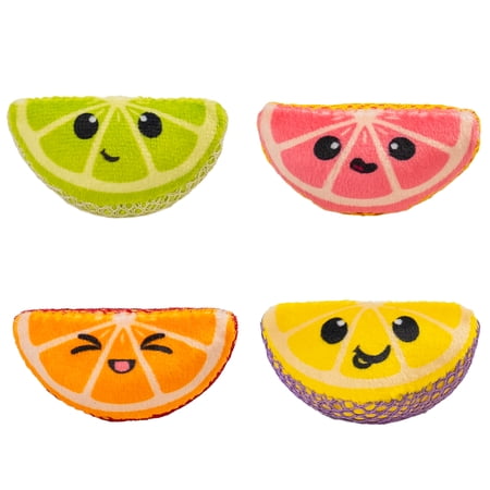Catstages Dental Fruit Wedges Catnip Chew Toys, 4 Pack, Multicolored