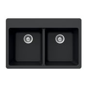 Quartztone Series Composite Granite Topmount 50 - 50 Double Bowl Kitchen Sink, Black