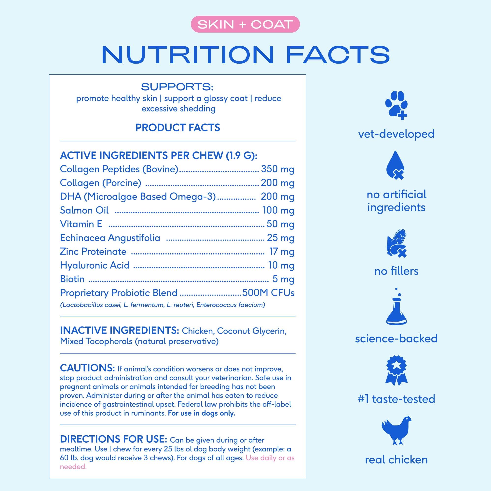 Native Pet Skin and Coat Chews for Dogs with Salmon Oil and Collagen for Healthy Skin and Shiny Coat, 60ct