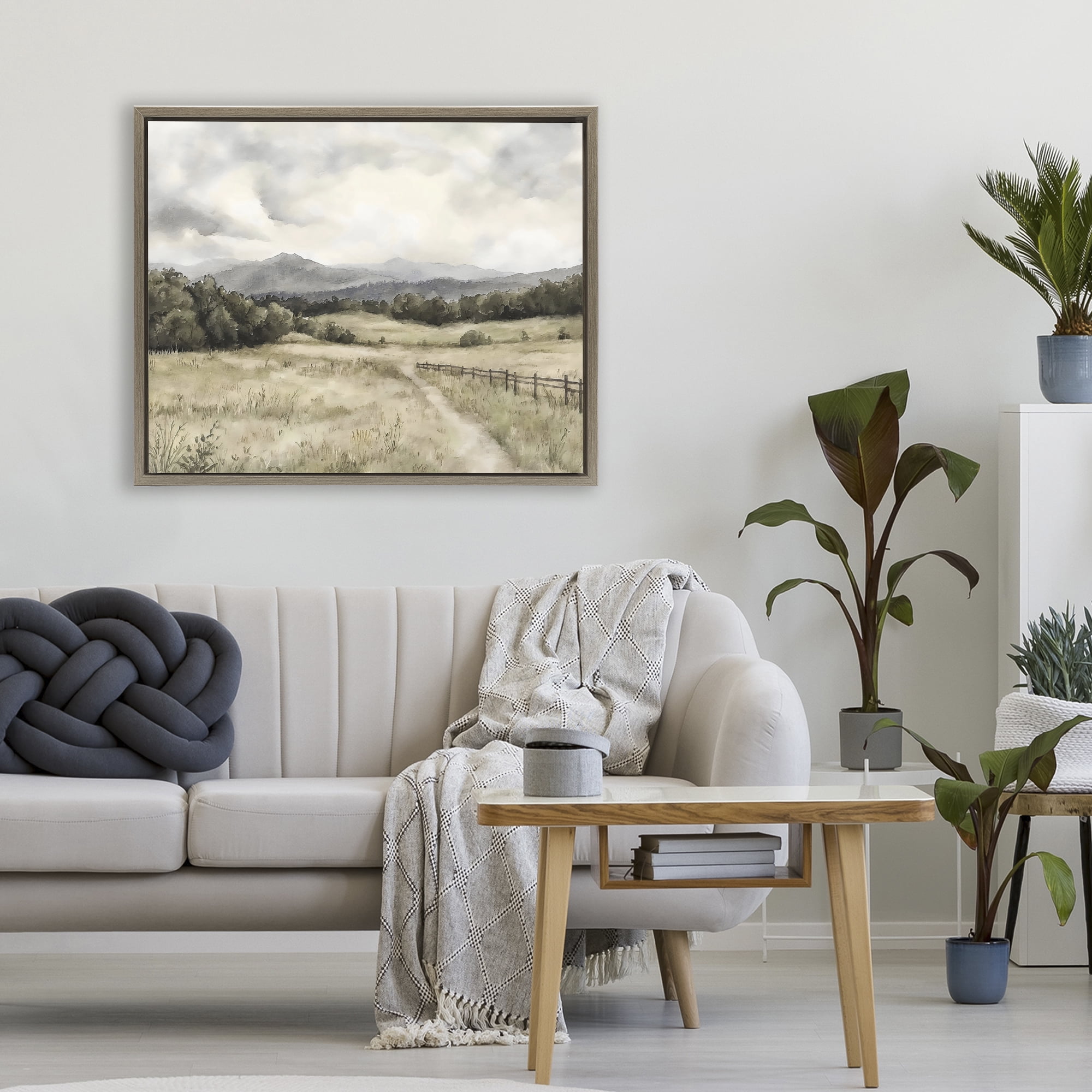 Stupell Industries Muted Trail Along Fence Brown Framed Floater Canvas Wall Art, design by Riley B