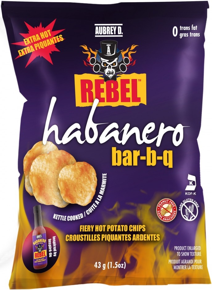 Spicy Habanero Bbq Flavored Aubrey D Rebel Potato Chips; Fiery Taste