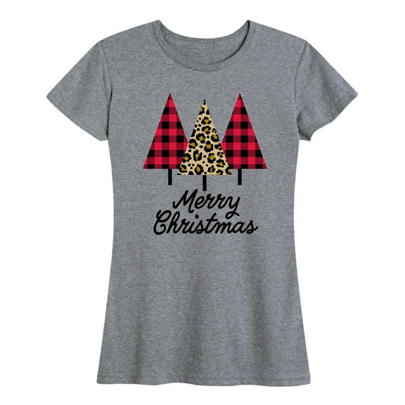 Instant Message - Leopard And Plaid Christmas Trees - Women's Short Sleeve Graphic T-Shirt