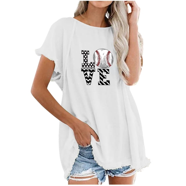 Camiseta informal para mujer, blusa estampada con cuello redondo y manga corta, Tops OAVQHLG3B Store lin121212
