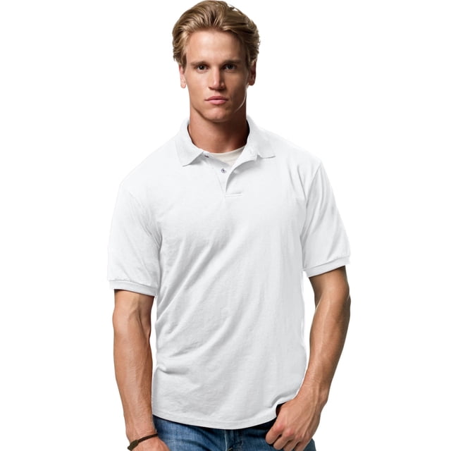 Hanes Cotton-Blend Men`s Jersey Polo, 6XL, White
