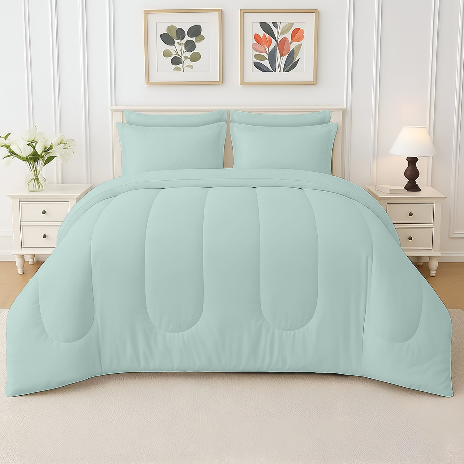 Beddora 7-Piece Bed a Bag – Includes Comforter, 2 Shams, Flat Sheet, Fitted Sheet & Pillowcases Ultra-Soft, All-Season, King Harbor Grey