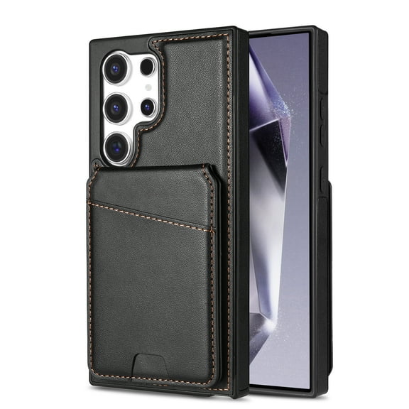 Compatible With Samsung Galaxy S25 Ultra Magnetic Detachable Wallet Case,PU Leather Back Flip Kickstand,[Compatible With Magsafe],With Card Slots,Shockproof Rugged Phone Case Cover,Black