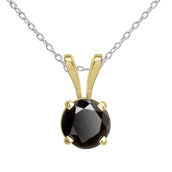 Dazzlingrock Collection Round Black Diamond Solitaire Style Pendant for Women with 18 Inch Silver Chain (0.25 ctw, Color Black, Clarity Opaque) in 18K Yellow Gold