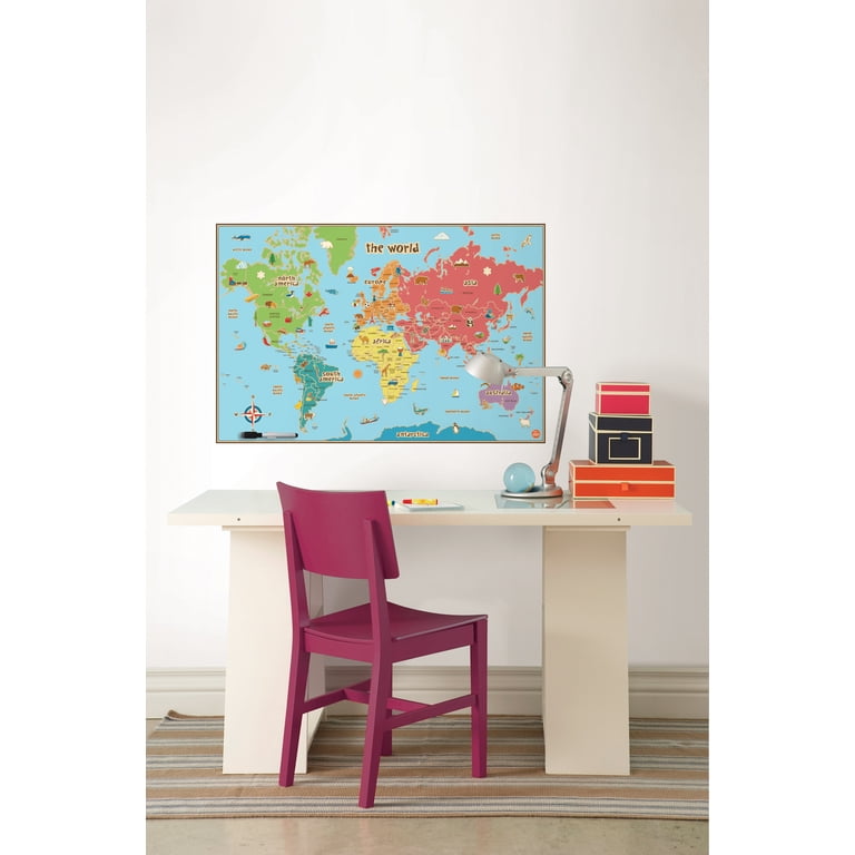 WallPops 24-in by 36-in Kids World Dry Erase Map Wall Decal