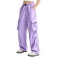 thumbnail image 5 of Inglocry Cargo Pants Women Quick Dry Parachute Hiking Pants with Pockets Elastic Waist Lightweight Water Resistant Joggers Purple S, 5 of 6