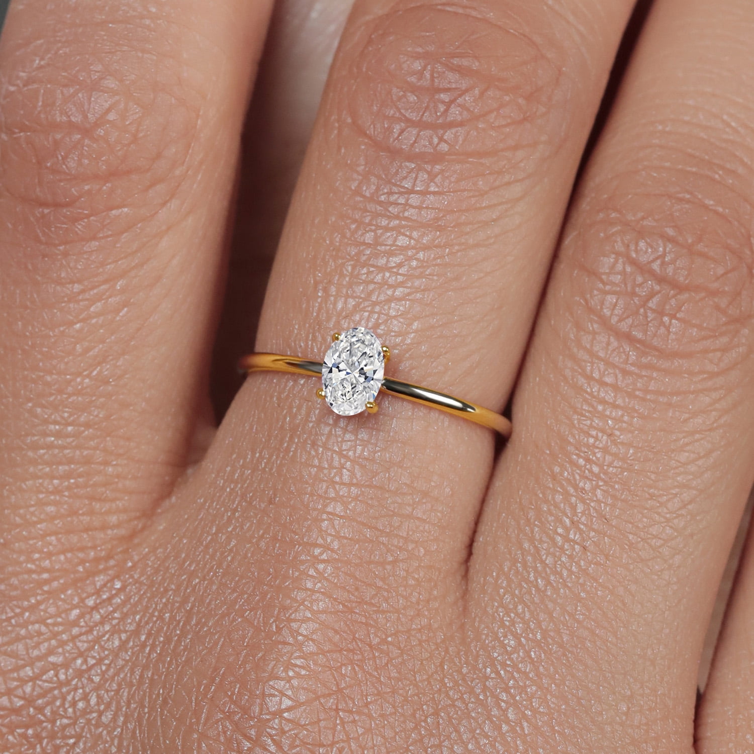 Gem Stone King 10K Yellow Gold Lab Grown Diamond Solitaire Engagement 4-Prong Ring for Women | 0.40 Cttw | Oval 6X4MM | Gemstone April Birthstone | Size 6.5