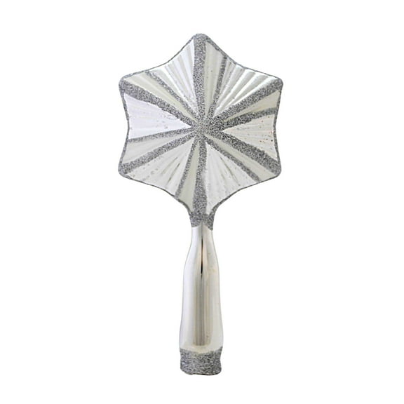 Santa Land 5.00In Silver Retro Mini Star Tree Topper, Glass, Feather Tree Czech Republic Radiant Glittered 23O20120