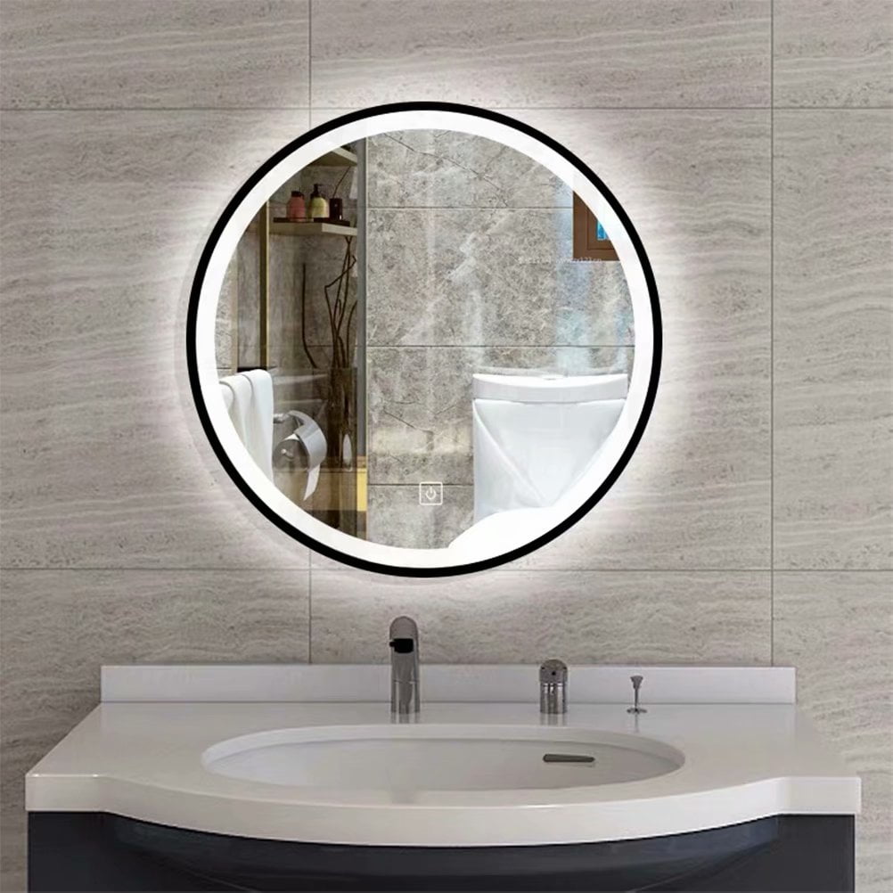 LED500 19.7”Round Mirror for Bathroom, LED Black Circle Wall Mirror, Up Backlit Touch Make-up Vanity Mirror Décor - Walmart.com