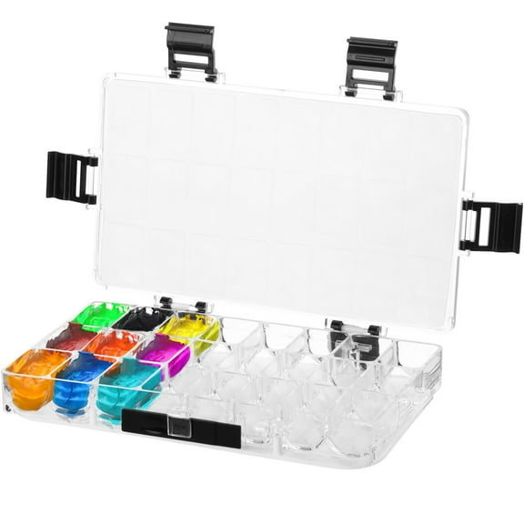 Paint Pallet Tray, 24-Grid Paint Palette, Leak-Proof Airtight Watercolor Palette with 6 Buckles, Plastic Paint Palette Tray Stay Wet for Oil Paint, Watercolor, Acrylic, Gouache