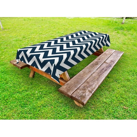 

Navy Outdoor Tablecloth Zigzag Chevron Geometrical Design Lines Sea Waves Inspired Artwork Print Decorative Washable Fabric Picnic Tablecloth 58 X 104 Inches Navy Blue and White by Ambesonne