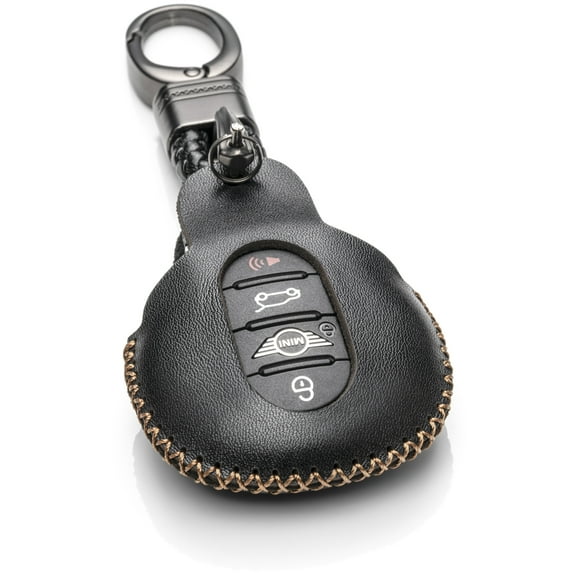 Vitodeco Genuine Leather Smart Key Fob Case Cover Compatible with Mini Cooper, Clubman, Hardtop, Convertible, Countryman 2025 (3 or 4 Buttons, Black)