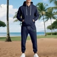 thumbnail image 2 of 2 Pacs Mens Sweatsuits Solid Causal Athletic Hoodies Long Sleeve Sweatshirts Drawstring Hooded Zipper Sweatshirts Tops Outdoor Fashion Leisure Hoodie Loose Fit Sweatpants with Pockets 2 Packs, 2 of 7