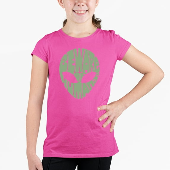 Girl's Word Art T-shirt - Beware of Humans