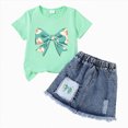 thumbnail image 4 of TOWED22 Girls Skirt Set Letter Print Short Sleeve T-Shirt and Denim Skirt Summer Casual 2 Piece Outfit(P,3-4 Y), 4 of 4